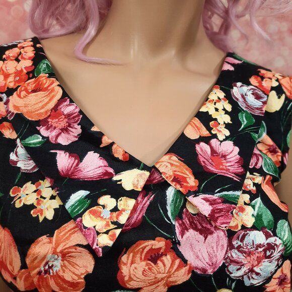 Vintage 80s Belted Floral Dress Prom Party S Retro 50s Sleeveless Crinoline - Picture 5 of 13